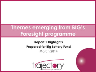 Themes emerging from BIG’s
Foresight programme
Report 1 Highlights
Prepared for Big Lottery Fund
March 2014
 