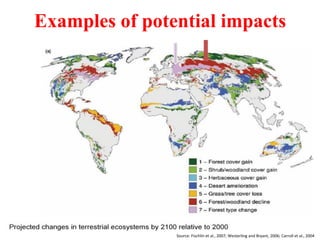 Examples of potential impacts
Source: Fischlin et al., 2007; Westerling and Bryant, 2006; Carroll et al., 2004
 