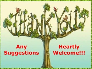 Any
Suggestions
Heartly
Welcome!!!
 