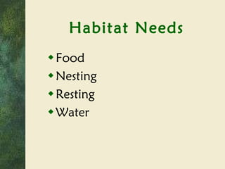 Habitat Needs Food Nesting Resting Water 