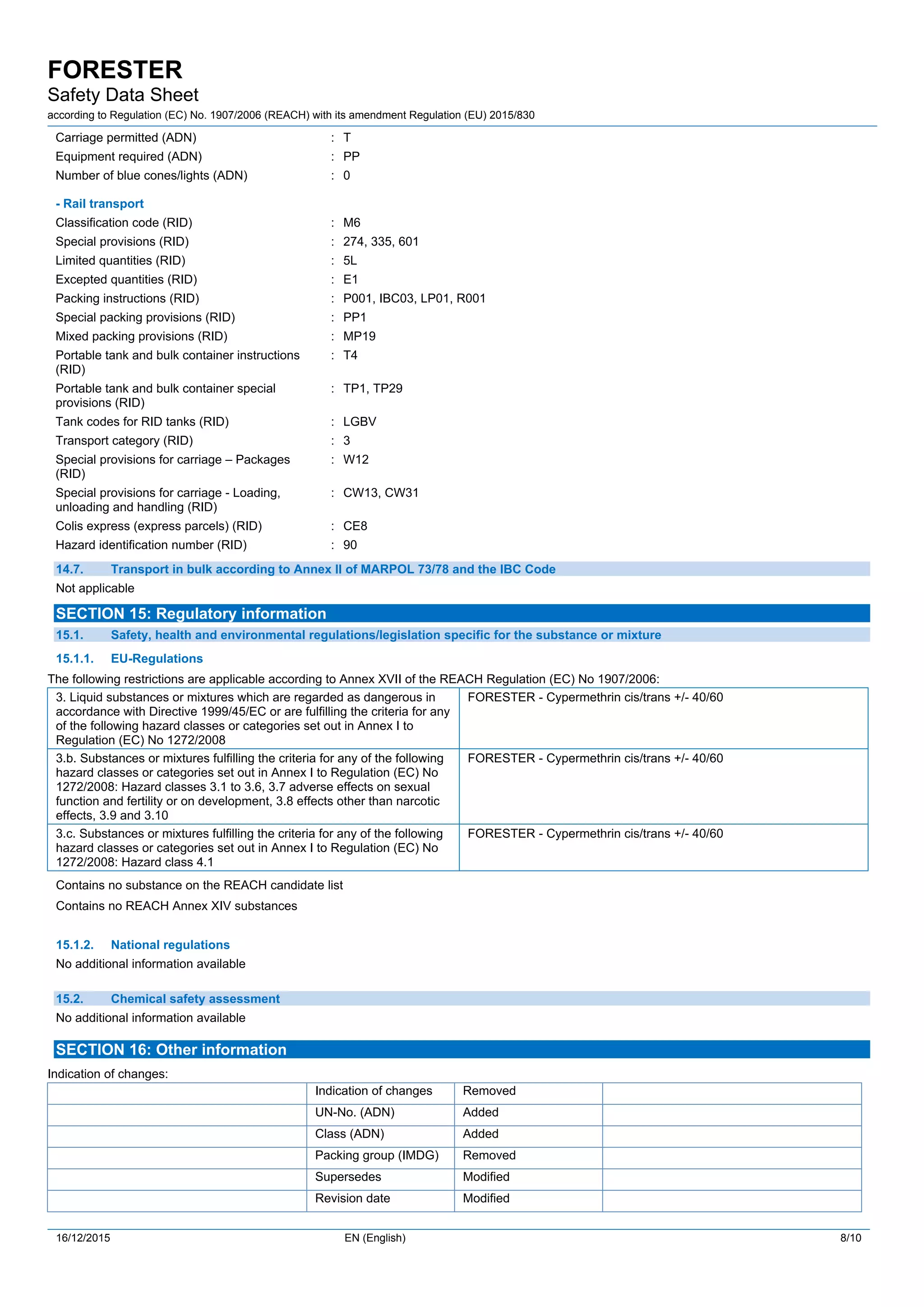 Forester Classifications Forester msds | PDF