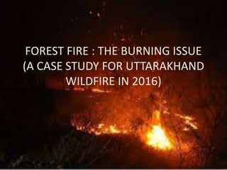 FOREST FIRE : THE BURNING ISSUE
(A CASE STUDY FOR UTTARAKHAND
WILDFIRE IN 2016)
 