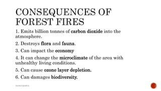 1. Emits billion tonnes of carbon dioxide into the
atmosphere.
2. Destroys flora and fauna.
3. Can impact the economy
4. It can change the microclimate of the area with
unhealthy living conditions.
5. Can cause ozone layer depletion.
6. Can damages biodiversity.
DANGI RAHUL
 