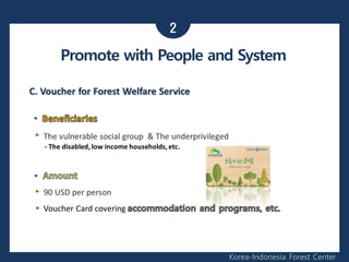 2
Korea-Indonesia Forest Center
Promote with People and System
 