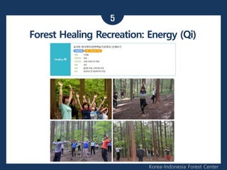 5
Korea-Indonesia Forest Center
Forest Healing Recreation: Energy (Qi)
 