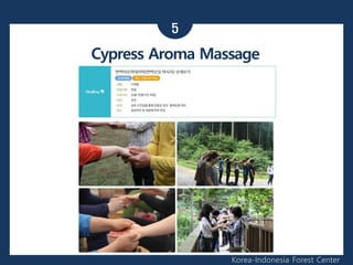 5
Korea-Indonesia Forest Center
Cypress Aroma Massage
 