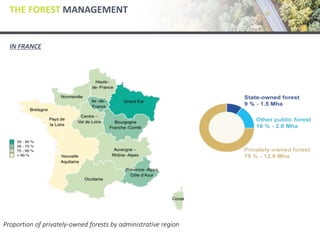 THE FOREST MANAGEMENT
IN FRANCE
Proportion of privately-owned forests by administrative region
 