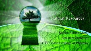 Natural Resources
Shaikh Sabina Meraj
Assistant Professor
Y. B. Chavan college of Pharmcy
 