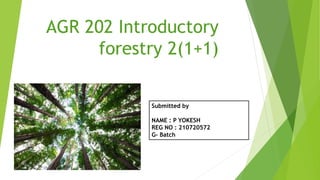AGR 202 Introductory
forestry 2(1+1)
Submitted by
NAME : P YOKESH
REG NO : 210720572
G- Batch
 