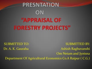 SUBMITTED TO: SUBMITTED BY:
Dr. A. K. Gauraha Ashish Raghuvanshi
Om Netam and Jyotsna
Department Of Agricultural Economics Co.A Raipur ( C.G.)
 