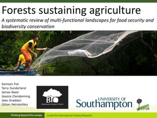 Samson Foli
Terry Sunderland
James Reed
Jessica Clendenning
Jake Snaddon
Gillian Petrokofsky
Forests sustaining agriculture
A systematic review of multi-functional landscapes for food security and
biodiversity conservation
 