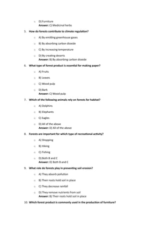Forest Types and Locations MCQs from chatgpt | PDF