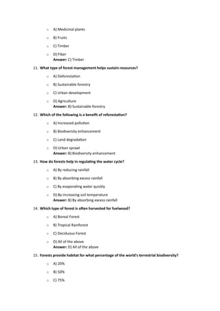 Forest Types and Locations MCQs from chatgpt | PDF