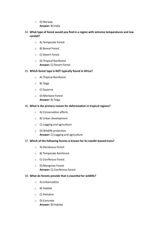Forest Types and Locations MCQs from chatgpt | PDF