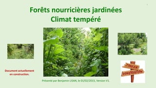 Présenté par Benjamin LISAN, le 01/02/2015, Version V1.
Forêts nourricières jardinées
Climat tempéré
1
Document actuellement
en construction.
 