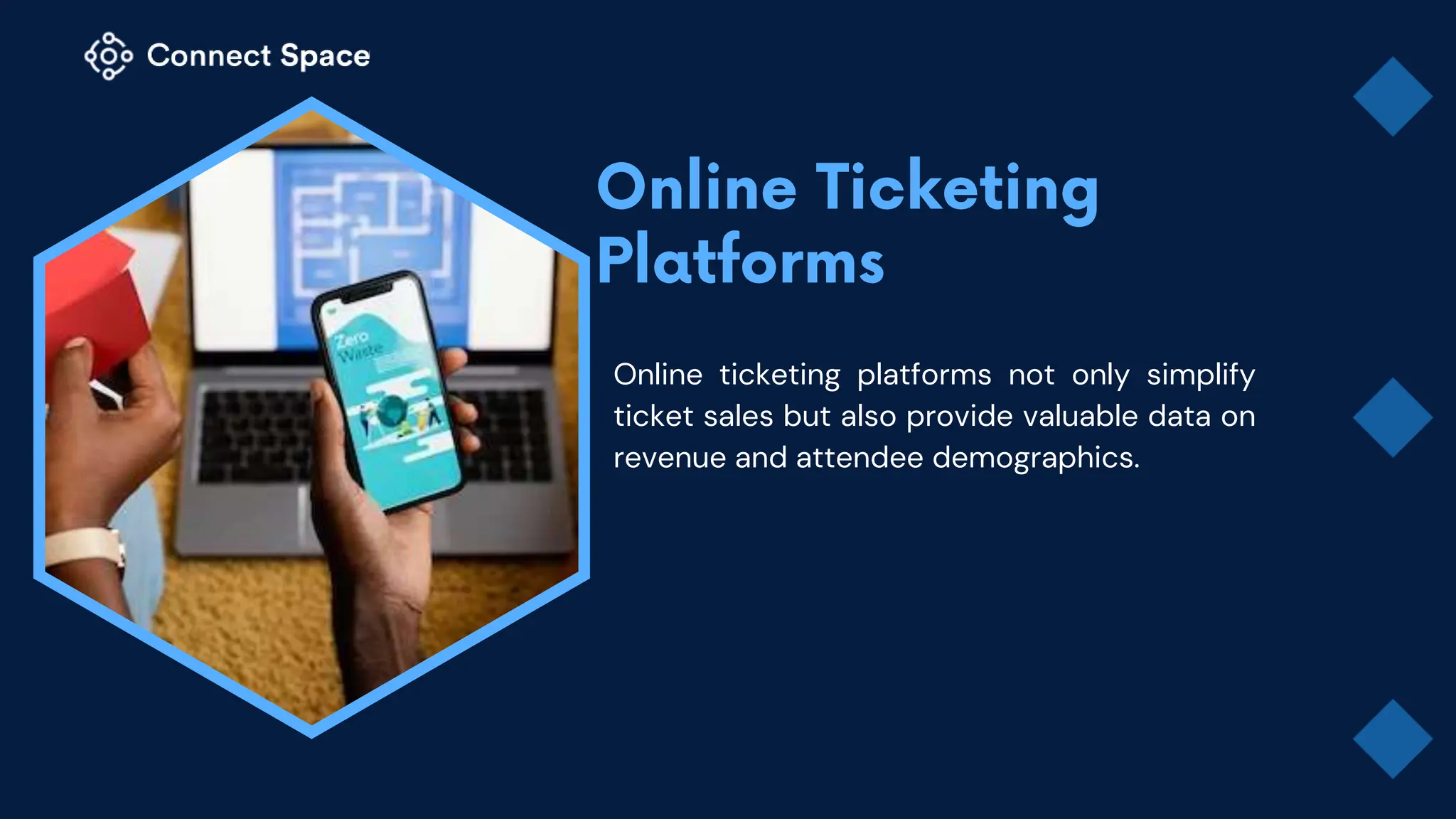 Online ticketing platforms not only simplify
ticket sales but also provide valuable data on
revenue and attendee demographics.
 