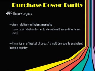REDUCING RISKS.The foreign exchange market can be used to provide insurance to protect against foreign exchange risk..Spot exchange rate : The rate at which a foreign exchange dealer converts one currency into another currency on a particular day.Spot ex rate depends upon S&D.