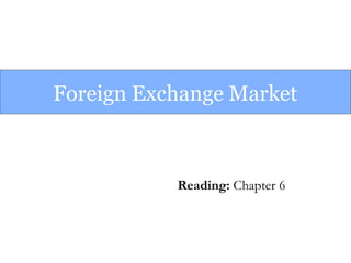 Foreign Exchange Market



           Reading: Chapter 6
 