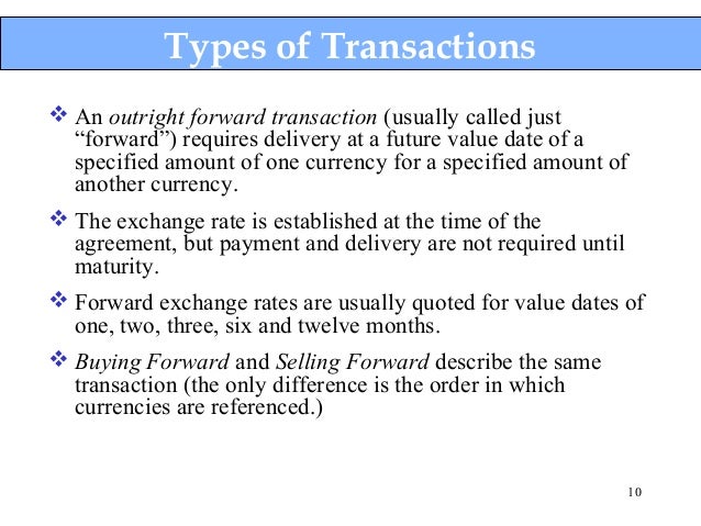 Types of transactions and settlements in forex market