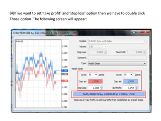 (4)If we want to set ‘take profit’ and ‘stop loss’ option then we have to double click
Those option. The following screen will appear:
 