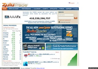 english




   HOME      OPEN ACCOUNT              PERFORMANCE          CALENDAR          CHARTS   AFFILIATES       FORUM       SUPPORT         F.A.Q.

                                        Autotrade the FOREX market like never before! Let            SIGN IN
                                        ZuluTrade drive trades by specialists into your FX
                                        account.                                                      Username


                                                   410,330,296,757
                                                                                                     Forgot your password?
                                          ZuluTrade's current transaction volume in $USD,
                                               based on the size of contracts traded                       Enhanced security


    SIGNAL PROVIDERS
   ZuluRanking system
   Last 365 days performance
   Name            Pips Avg Pips
   dengany         4.9K           6
   sczx(GB        19.4K         10
   SYSTEM          5.8K           7
   f8             28.8K           8
   AGORA F        28.1K         17
   Droid          79.2K         43
   momowin         6.3K           9
   yf68            3.2K           6
   HighPro         5.7K           8
   yamatof        26.4K         10
                                        TradeWall™ Activity                                     More»
   for333          8.1K         14
   SUREWIN        13.3K         36
                                                   afx169 closed a SELL EUR/USD position at
                                                1.22294. PnL: 6.9 pip(s)
   FXtrade         4.4K         13
   Mehmet         15.6K         13                                                       12 m inutes ago

   More providers...
   These performance results are                   SHARK-BEST closed a SELL USD/JPY position at
   hypothetical in nature and do not            78.776. PnL: 7.7 pip(s)
   represent trading in actual
                                                                                         12 m inutes ago
open in browser PRO version       Are you a developer? Try out the HTML to PDF API                                                           pdfcrowd.com
 