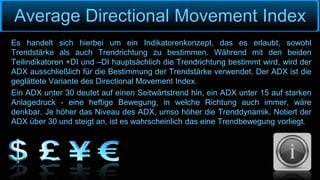 Average Directional Movement Index
Es handelt sich hierbei um ein Indikatorenkonzept, das es erlaubt, sowohl
Trendstärke a...
