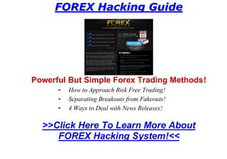 FOREX Hacking Guide




Powerful But Simple Forex Trading Methods!
      - How to Approach Risk Free Trading!
      - Separating Breakouts from Fakeouts!
      - 4 Ways to Deal with News Releases!

  >>Click Here To Learn More About
     FOREX Hacking System!<<
 