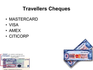 Travellers Cheques MASTERCARD VISA AMEX CITICORP 