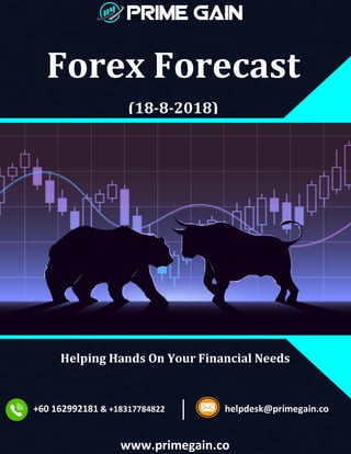 Forex Forecast
(18-8-2018)
Helping Hands On Your Financial Needs
+60 162992181 & +18317784822 helpdesk@primegain.co
www.primegain.co
 