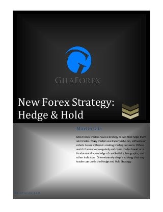 New Forex Strategy:
Hedge & Hold
Martin Gila
Most Forex traders have a strategy or two that helps them
win trades. Many traders use Expert Advisors, software or
robots to assist them in making trading decisions. Others
watch the markets regularly and make trades based on a
fundamental knowledge of candlesticks, line graphs, and
other indicators. One extremely simple strategy that any
trader can use is the Hedge and Hold Strategy.

GilaForex.com

 
