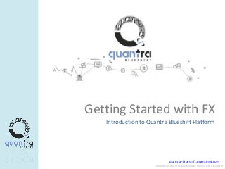 quantra-blueshift.quantinsti.com
CONFIDENTIAL. NOT TO BE SHARED OUTSIDE WITHOUT WRITTEN CONSENT.
Getting Started with FX
Introduction to Quantra Blueshift Platform
Font: Calibri (headings)
Size: 44
Color: White
Font: Calibri (Body)
Size: 20
Color: Green (R:148, G:201, B:81)
 
