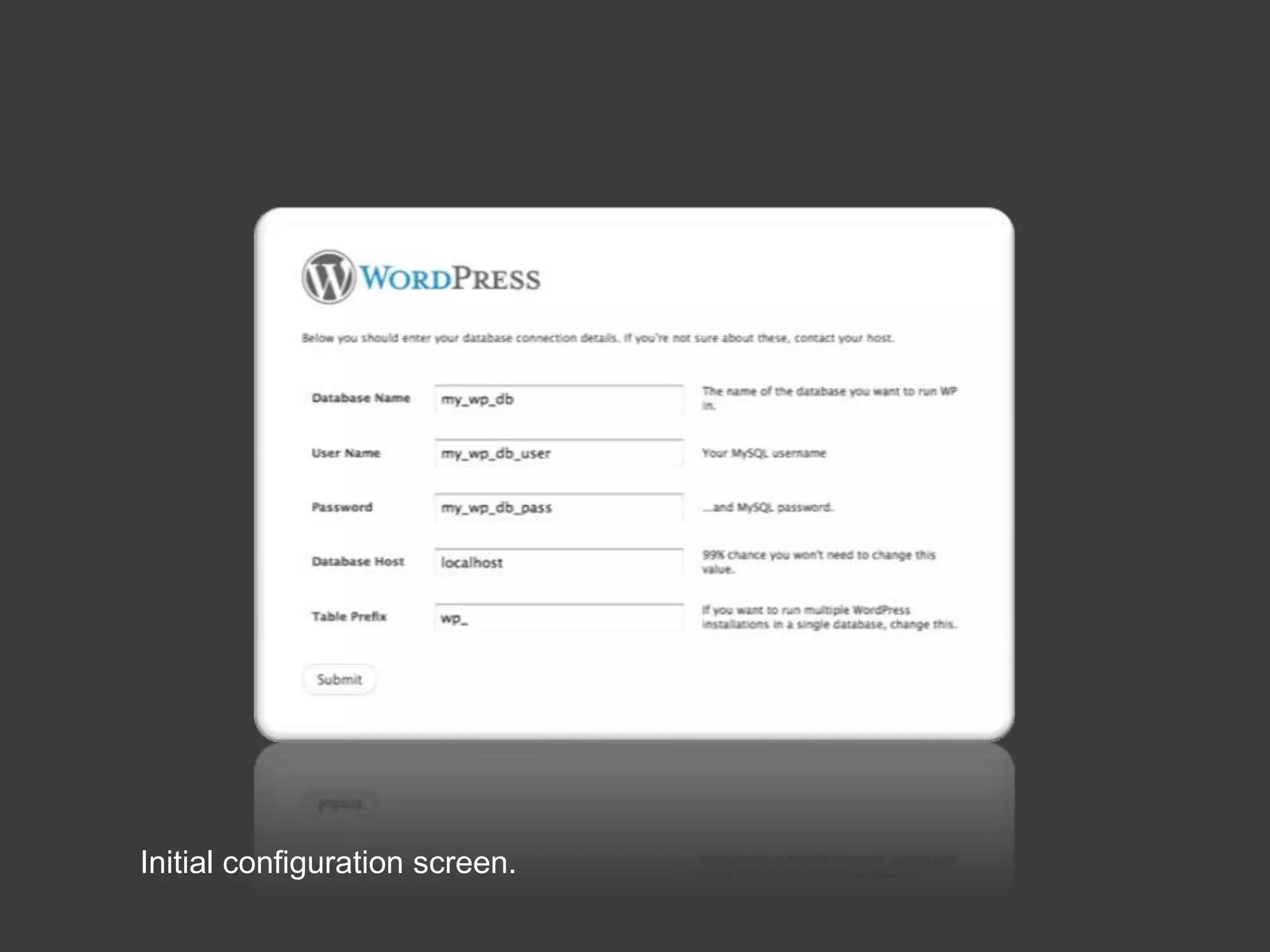 InstallInitial configuration screen.