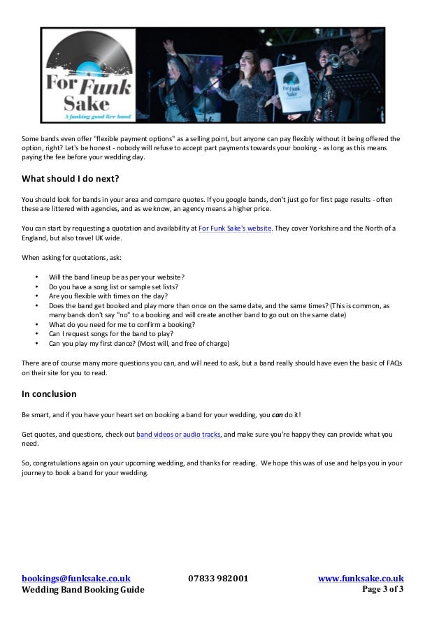 For Funk Sake Wedding Band Booking Guide