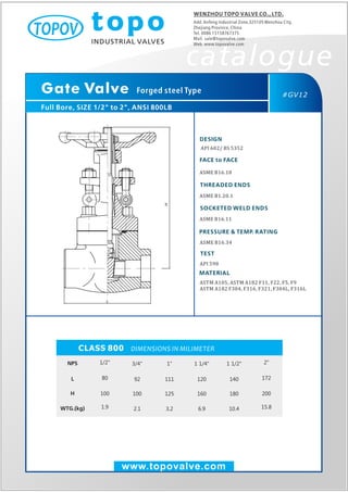 Forged steel gate valve 800 lb topo valve catalogue