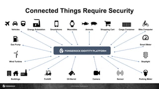 © 2016 ForgeRock. All rights reserved.
Connected Things Require Security
Cargo ContainerEnergy Substation Smartphone Wearables Animals Shopping CartVehicles Bike Computer
Smart Meter
Stoplight
Parking MeterSensorCameraOil BarrelForkliftBuildings
Wind Turbine
Gas Pump
 