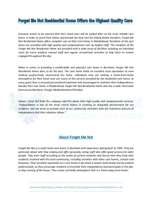 me not residential home offers the highest quality care at their