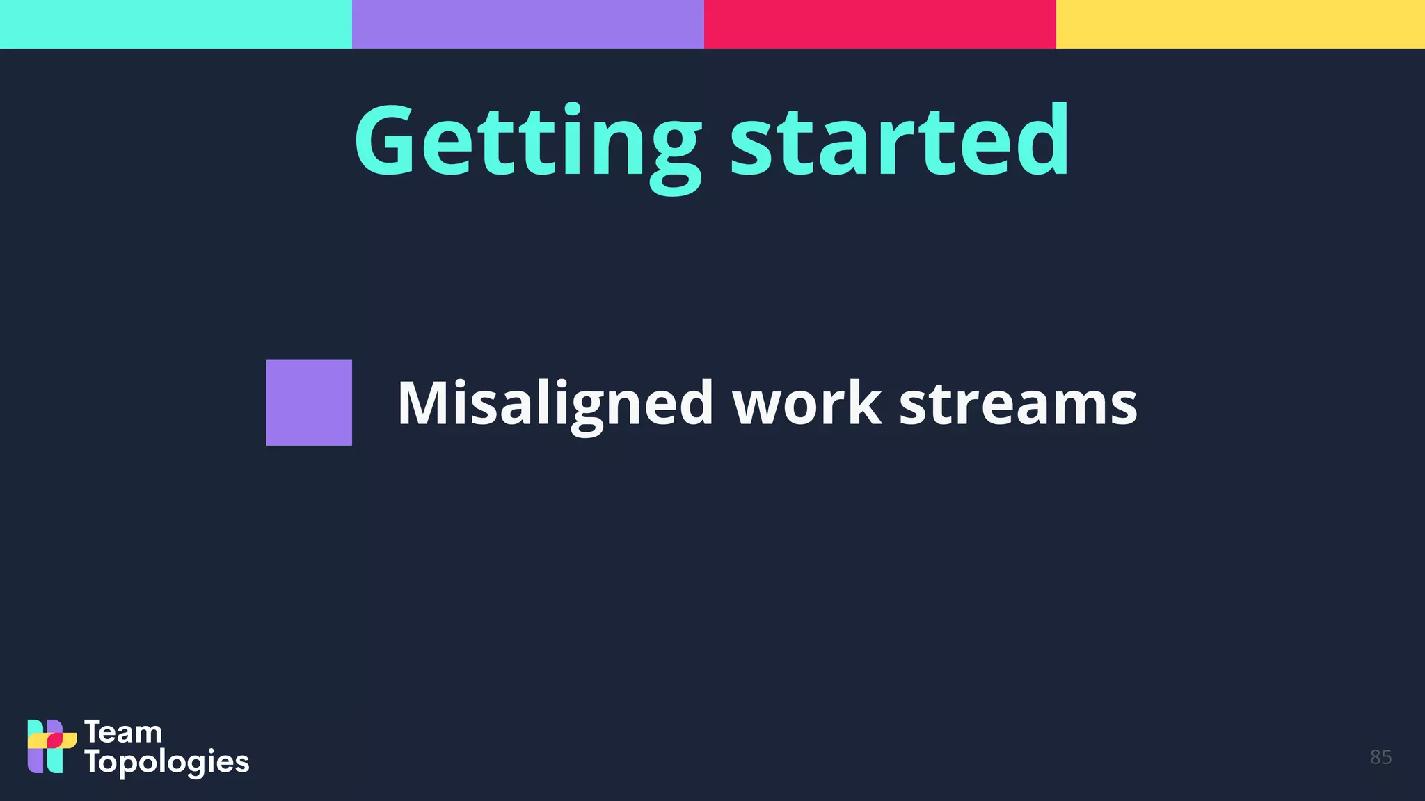 Getting started
85
Explicit cognitive load
Misaligned work streams
Team Interactions
Thinnest Viable Platform
 