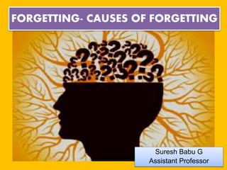 FORGETTING- CAUSES OF FORGETTING
Suresh Babu G
Assistant Professor
 