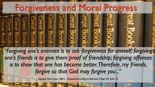 Forgiveness and Moral Progress



“Forgiving one’s enemies is to ask forgiveness for oneself; forgiving
one’s friends is to give them proof of friendship; forgiving offenses
  is to show that one has become better.Therefore, my friends,
               forgive so that God may forgive you...”
               Apostle Paul (Lyon, 1861) - Gospel According to Spiritism Chap XX Item 15
 