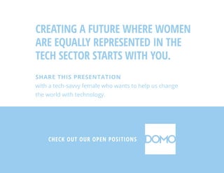 CREATING A FUTURE WHERE WOMEN
ARE EQUALLY REPRESENTED IN THE
TECH SECTOR STARTS WITH YOU.
SHARE THIS PRESENTATION
with a t...