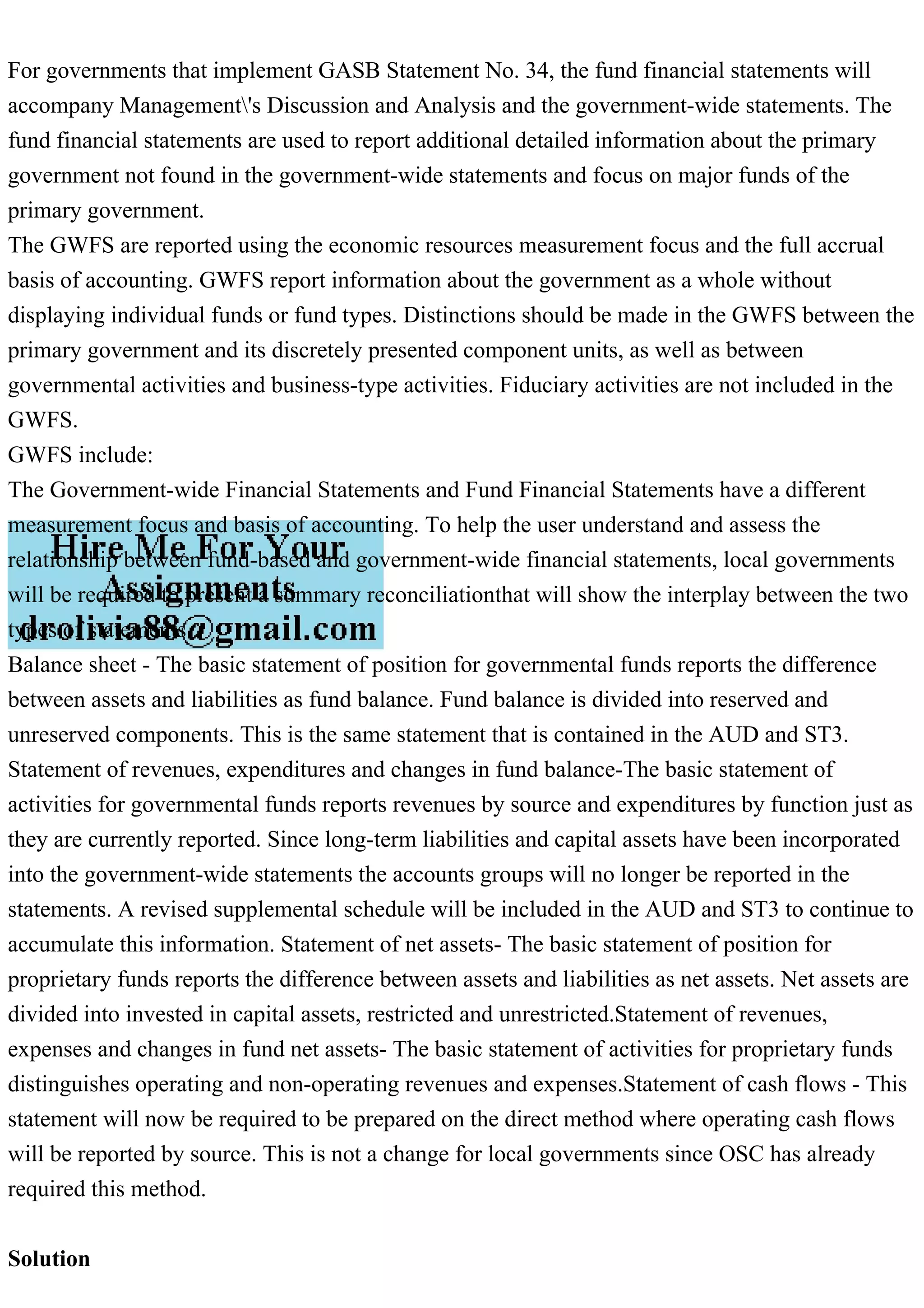 Gasb Financial Statement Example For governments that implement GASB Statement No. 34, the fund finan.pdf