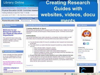 Creating Research
    Guides with
websites, videos, docu
        ments




                     42
 