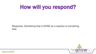 How will you respond?
Response: Something that is DONE as a reaction to something
else
 
