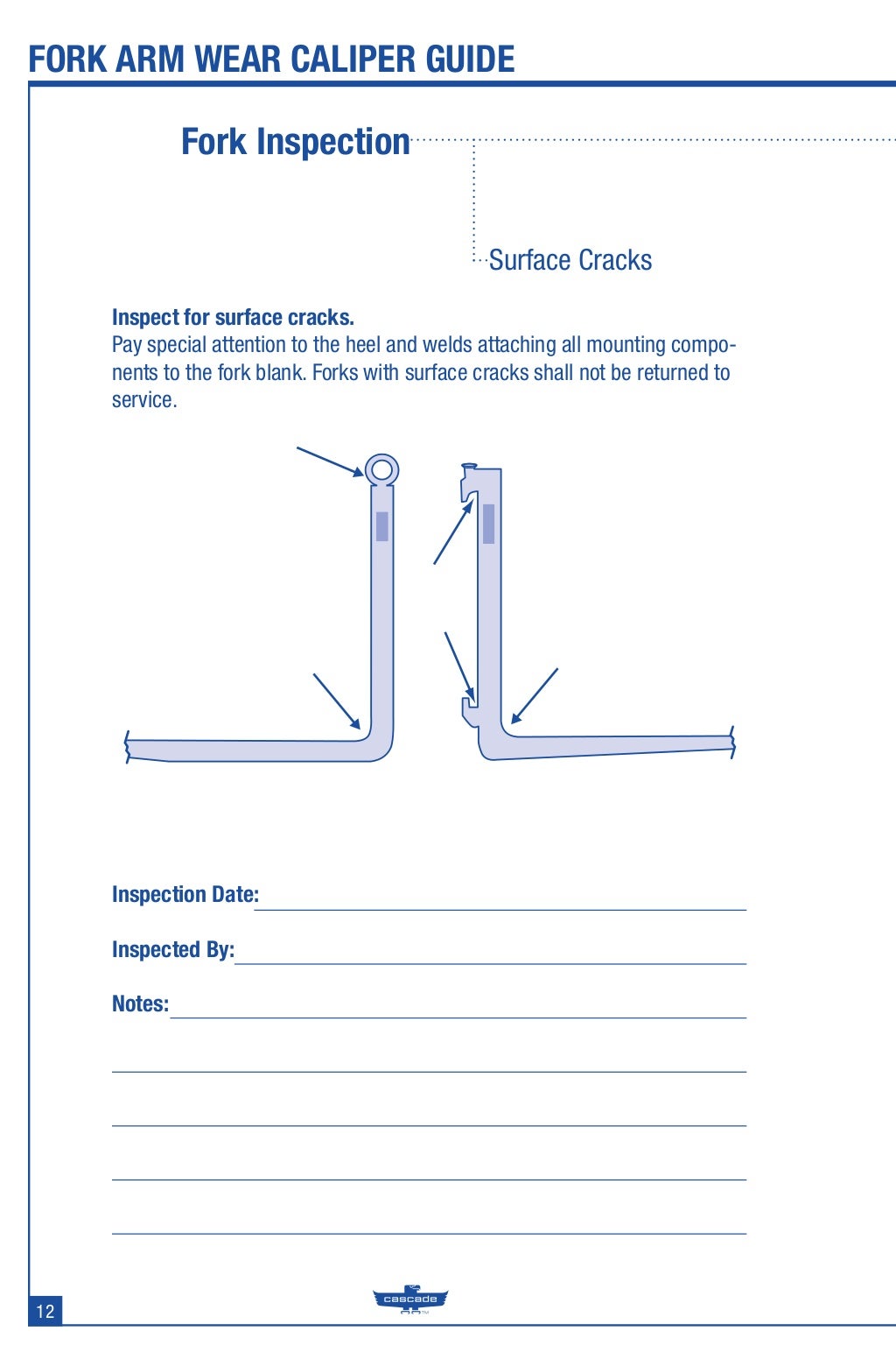 Forklift Fork Maintenance Caliper Guide from Cascade Corporation