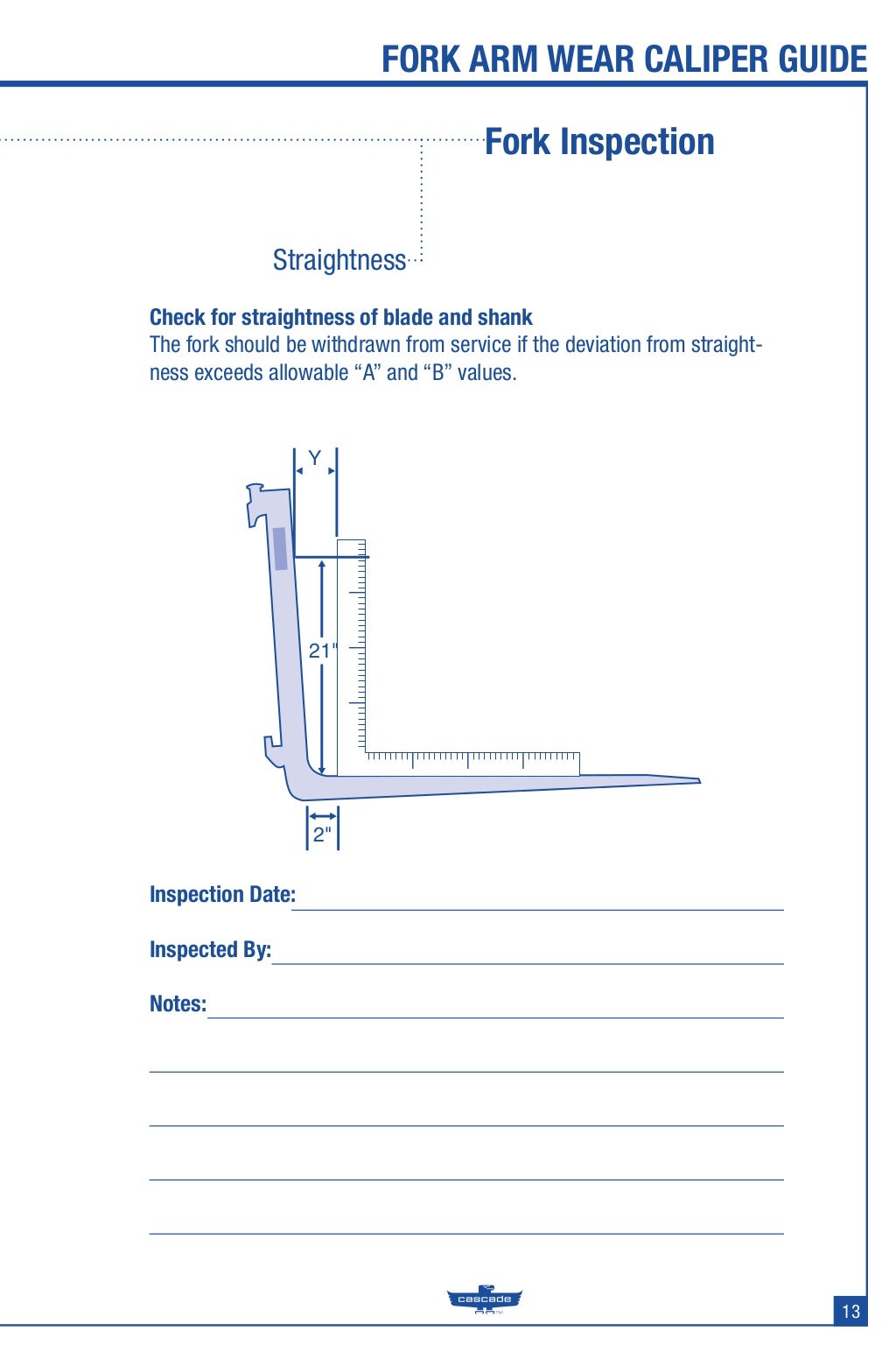 Forklift Fork Maintenance Caliper Guide from Cascade Corporation