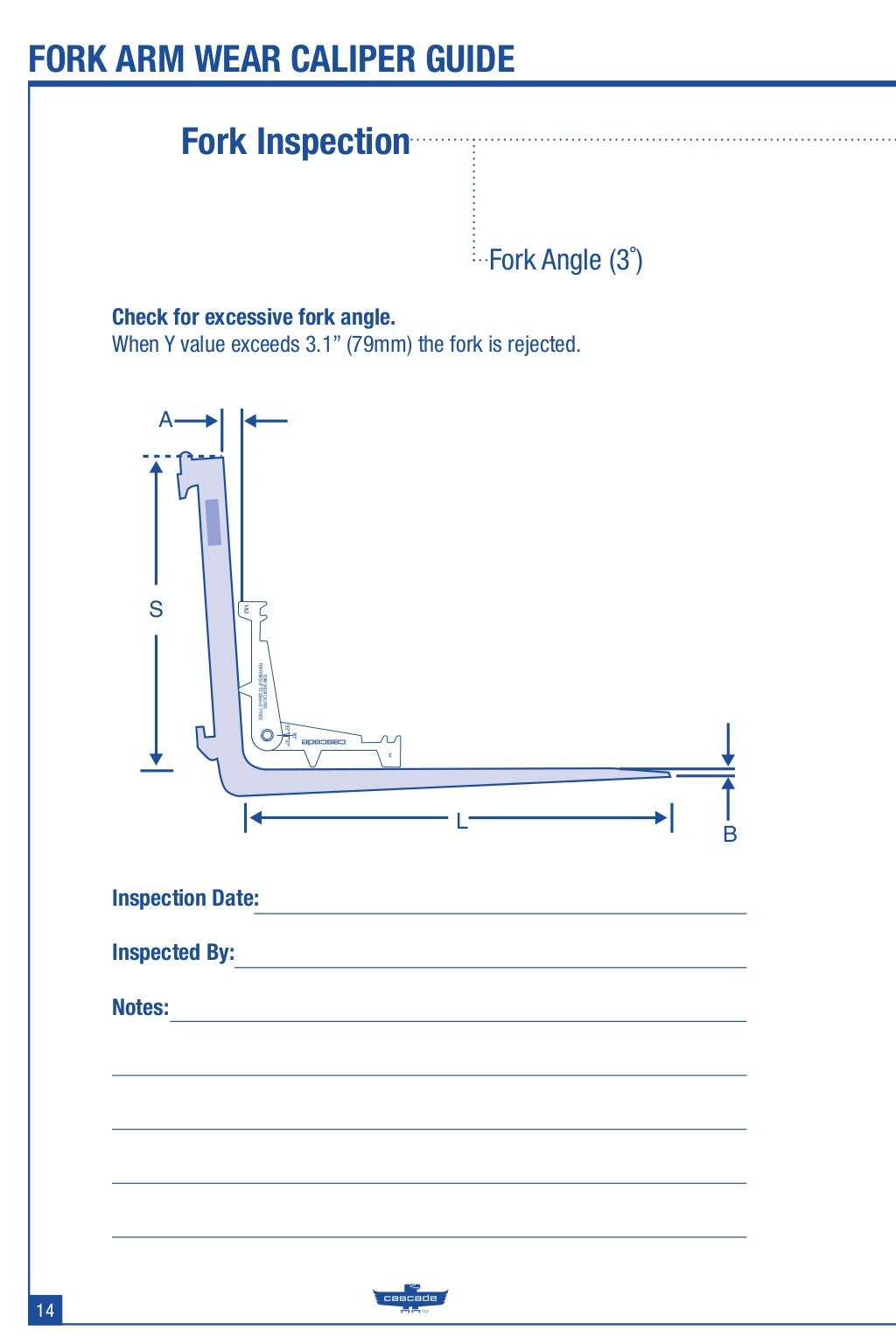 Forklift Fork Maintenance Caliper Guide from Cascade Corporation