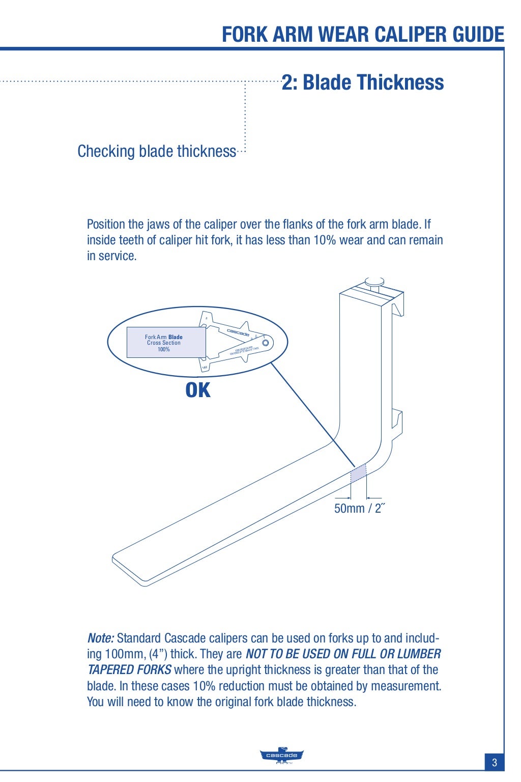 Forklift Fork Maintenance Caliper Guide from Cascade Corporation