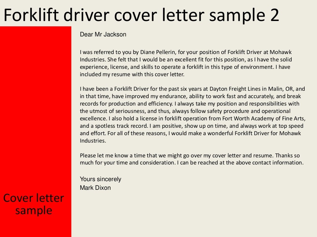 Forklift driver cover letter