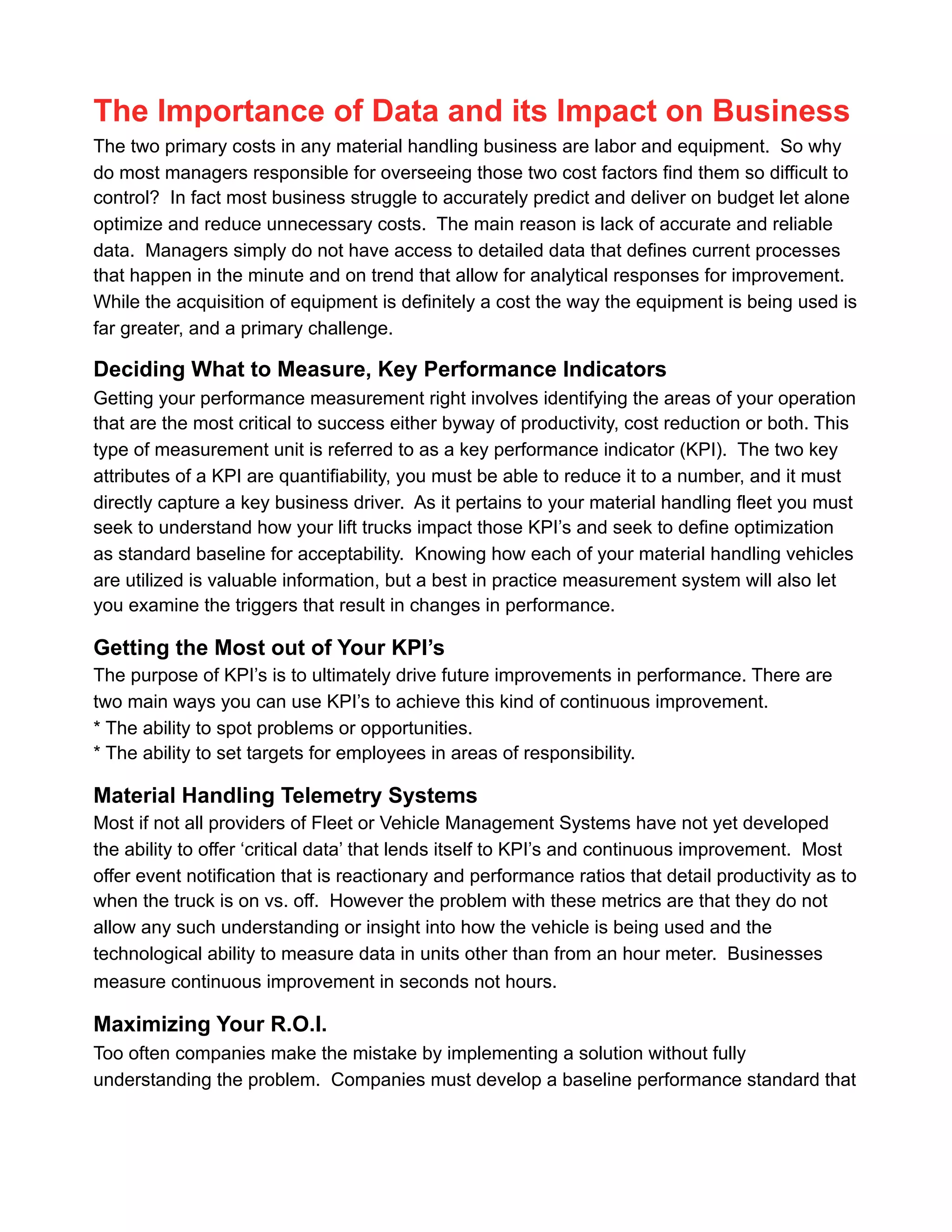 Forklift KPI, Utilization,Efficiency and Productivity | PDF