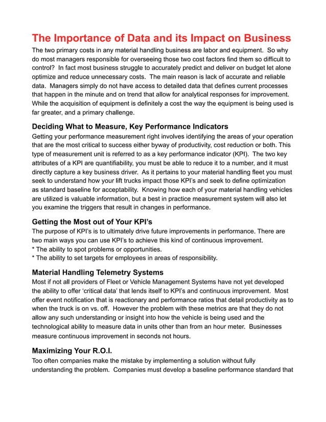 Forklift KPI, Utilization,Efficiency and Productivity